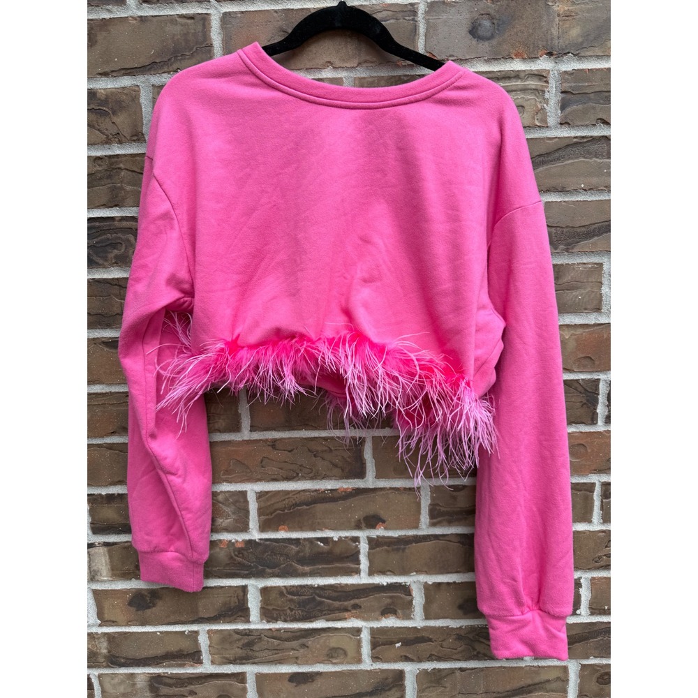 Altar'd State Pink‎ Feather Trim Cropped Sweatshirt Women Size M